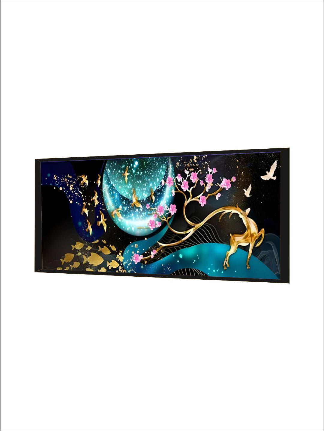 Modern Abstract Auspicious Golden Deer Geometric Landscape Wall Art