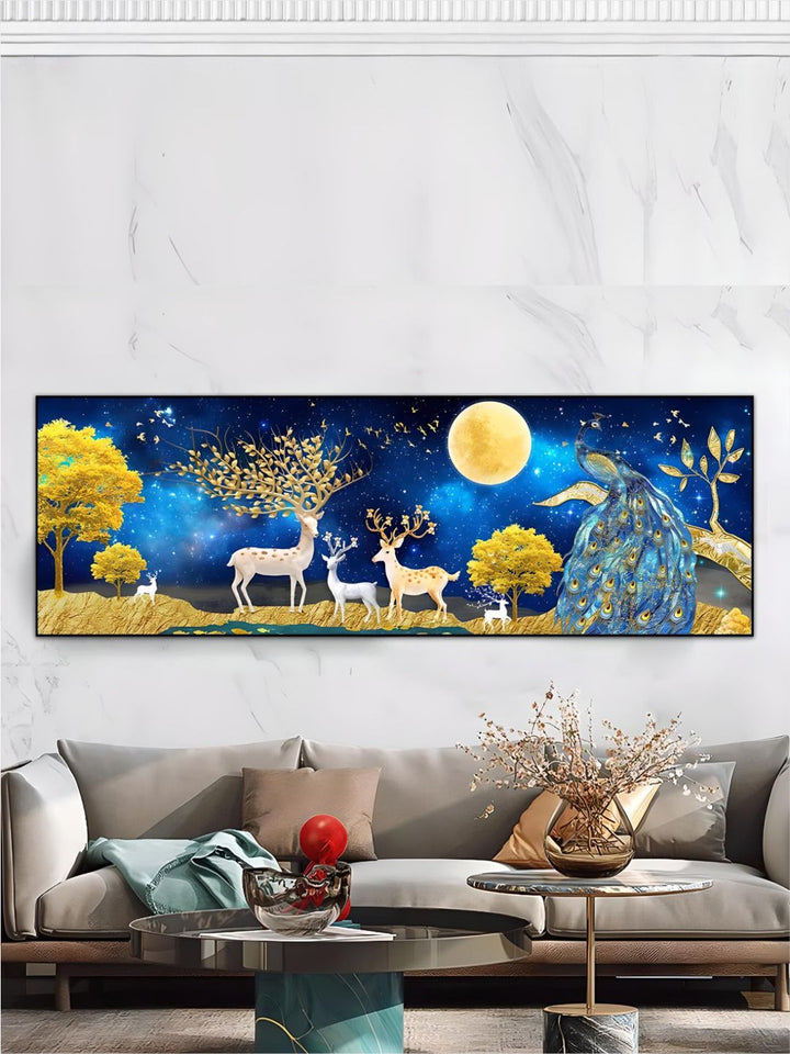 Modern Abstract Auspicious Golden Deer Geometric Landscape Wall Art