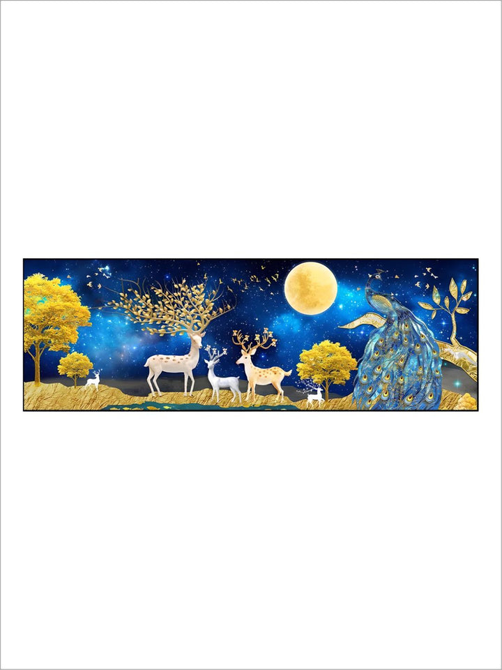 Modern Abstract Auspicious Golden Deer Geometric Landscape Wall Art