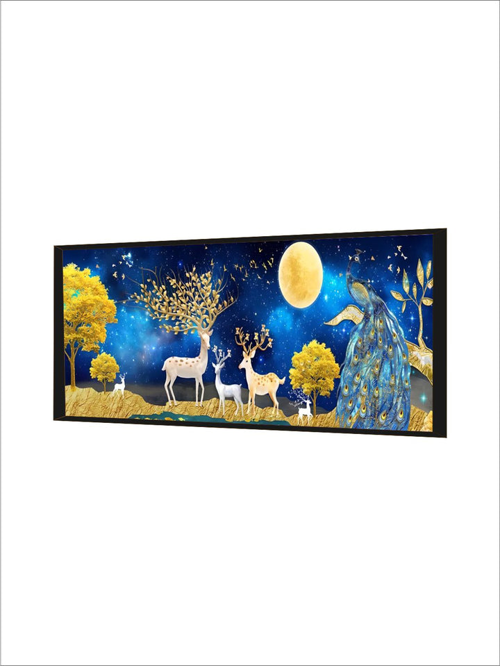 Modern Abstract Auspicious Golden Deer Geometric Landscape Wall Art
