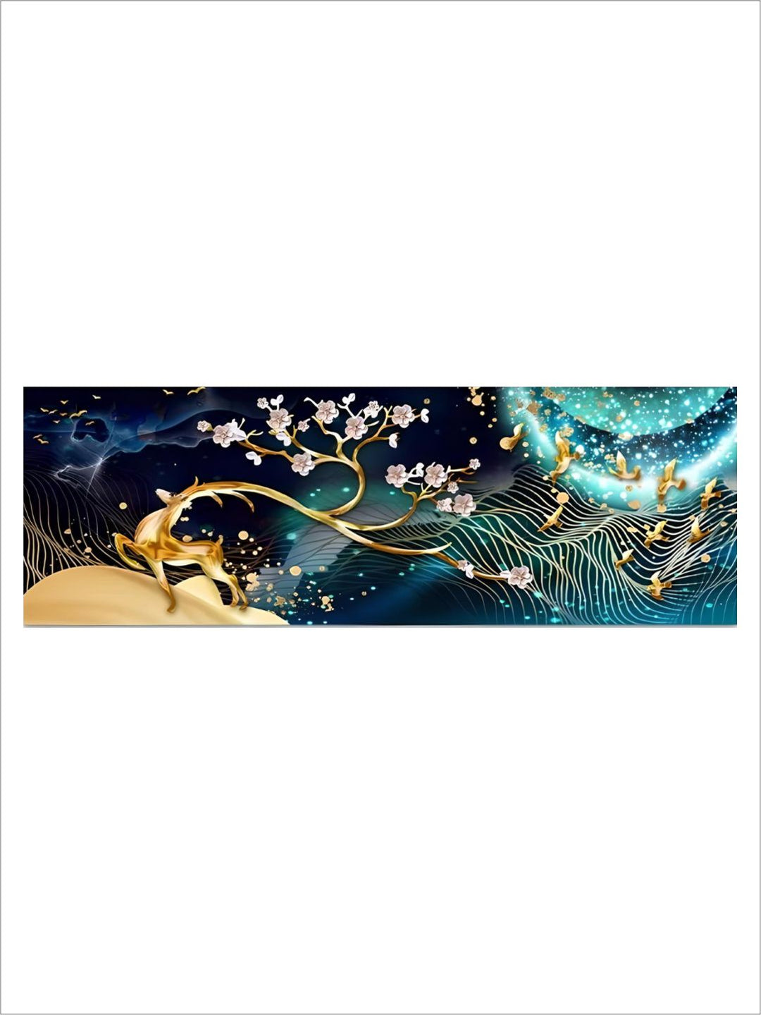 Modern Abstract Auspicious Golden Deer Geometric Landscape Wall Art