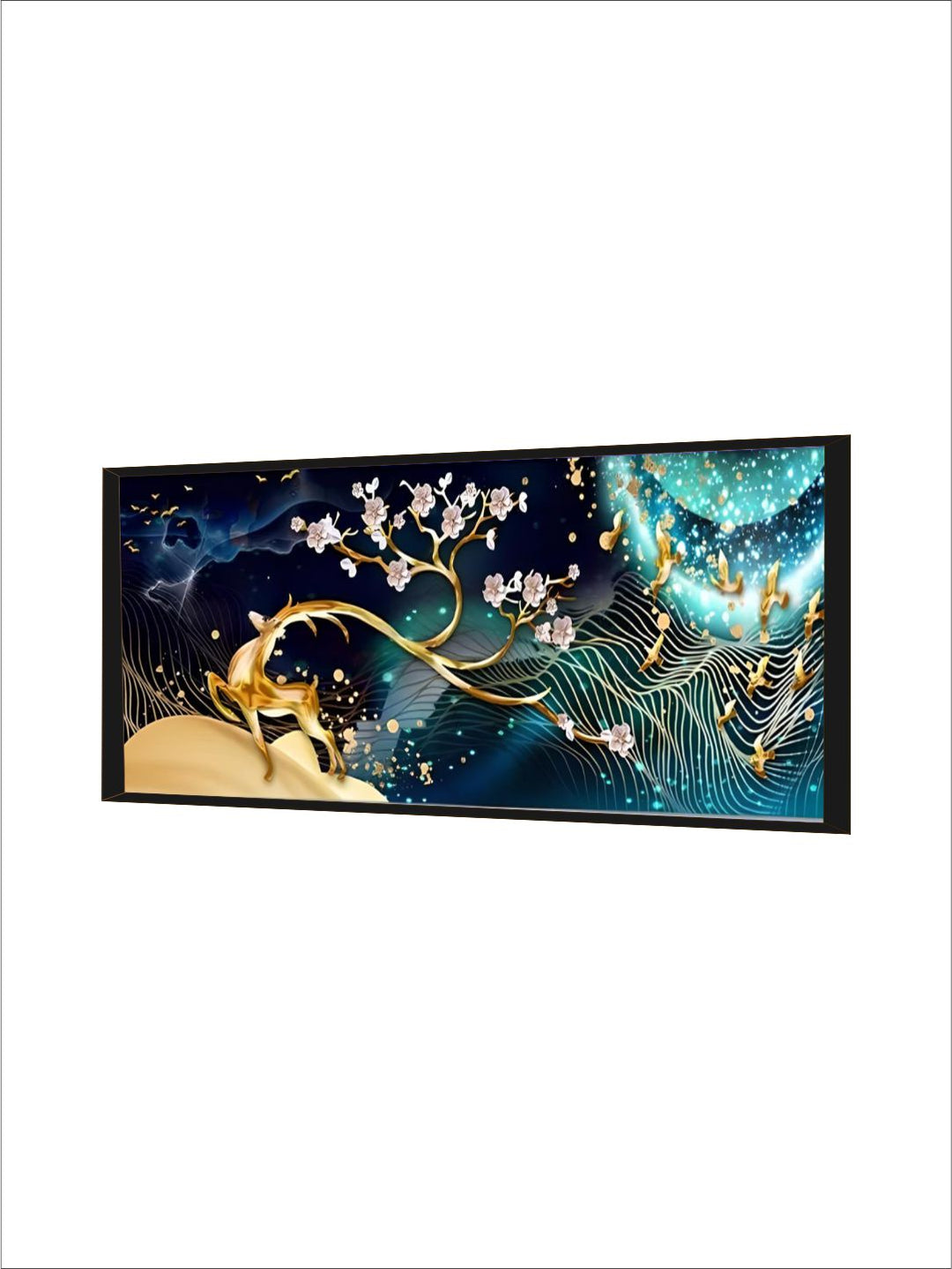 Modern Abstract Auspicious Golden Deer Geometric Landscape Wall Art