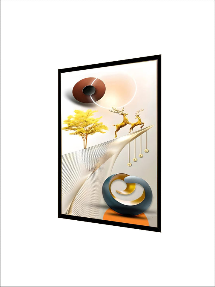 Golden Deer Geometrical Landscape Auspicious Abstract Wall Art