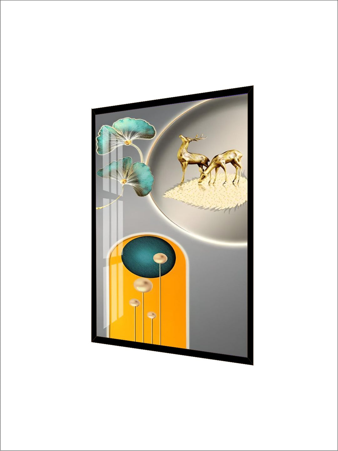 Golden Deer Geometrical Landscape Auspicious Abstract Wall Art