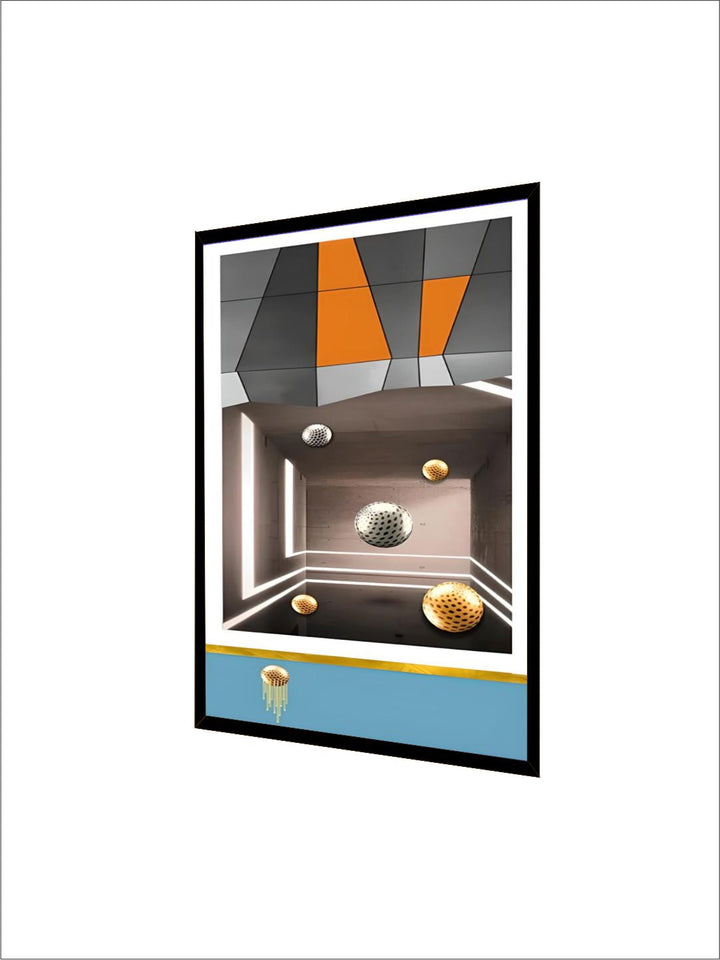 Golden Deer Geometrical Landscape Auspicious Abstract Wall Art