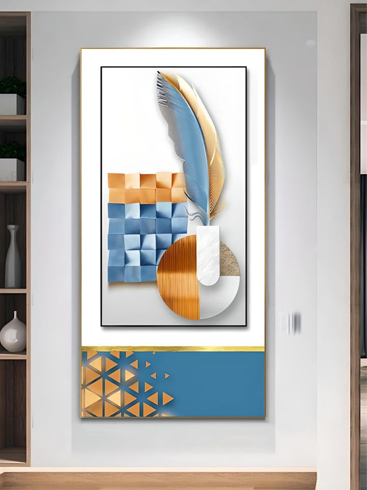 Golden Deer Geometrical Landscape Auspicious Abstract Wall Art