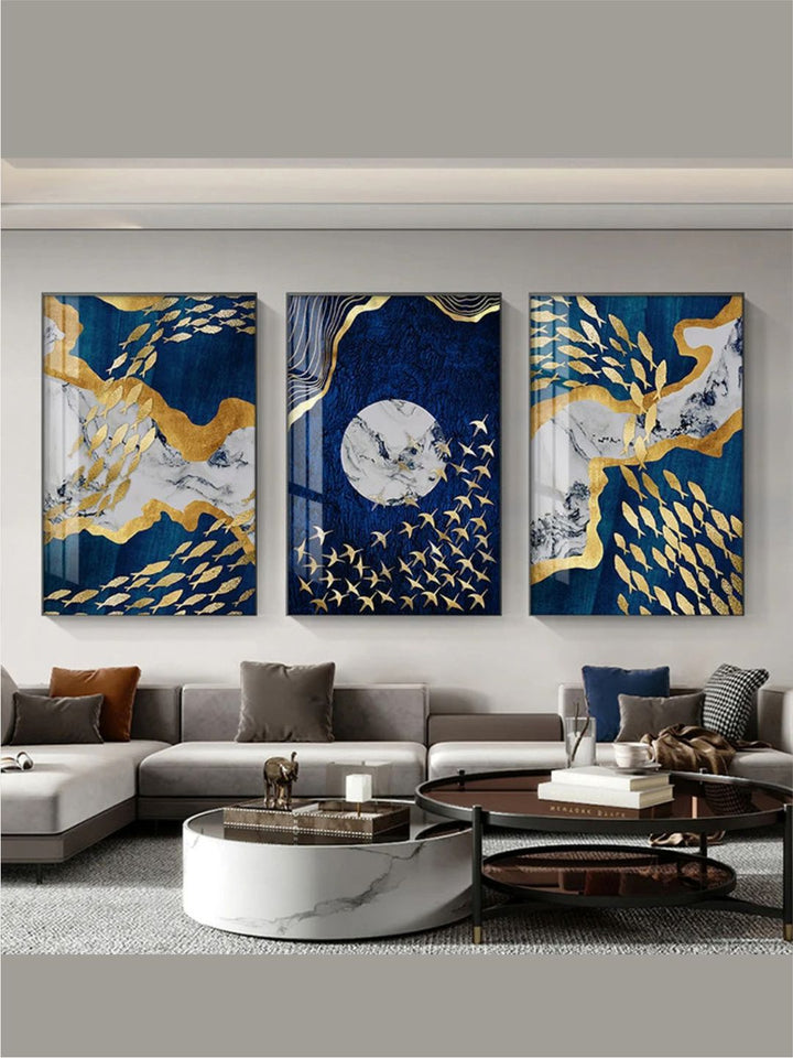 Auspicious Golden Fish In The Deep Blue Wall Art 
