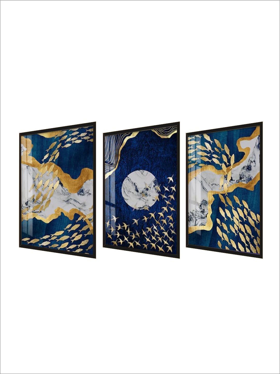 Auspicious Golden Fish In The Deep Blue Wall Art 