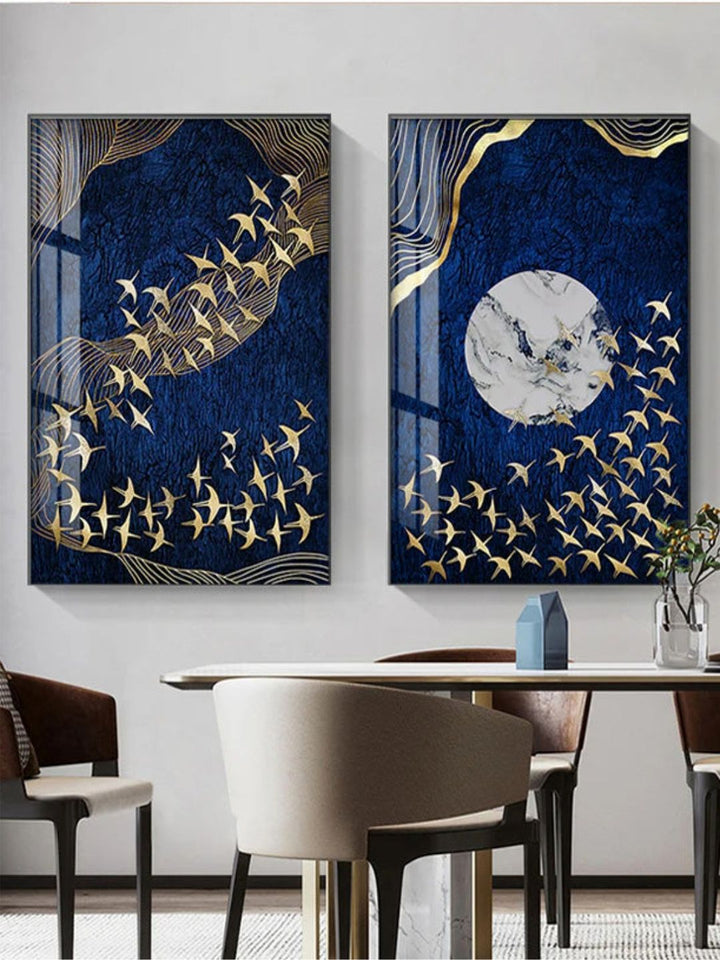 Auspicious Golden Fish In The Deep Blue Wall Art 