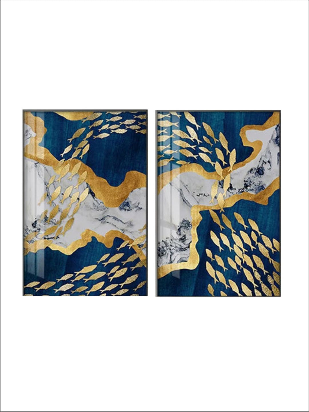 Auspicious Golden Fish In The Deep Blue Wall Art 