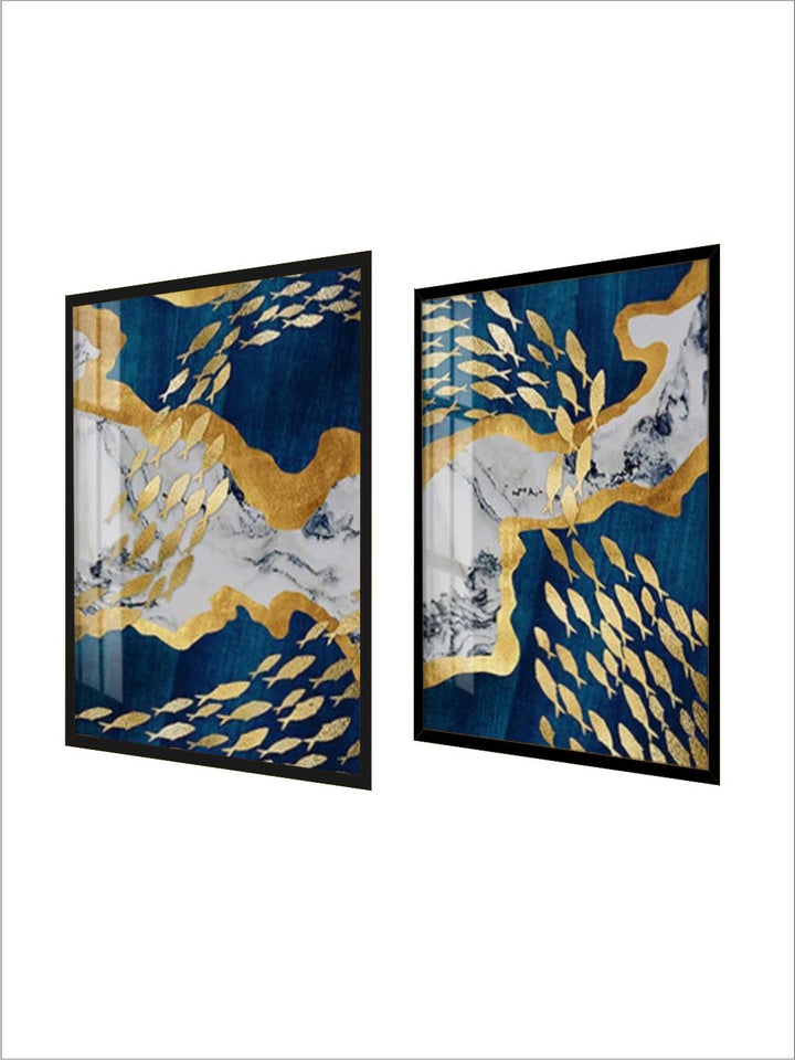 Auspicious Golden Fish In The Deep Blue Wall Art 