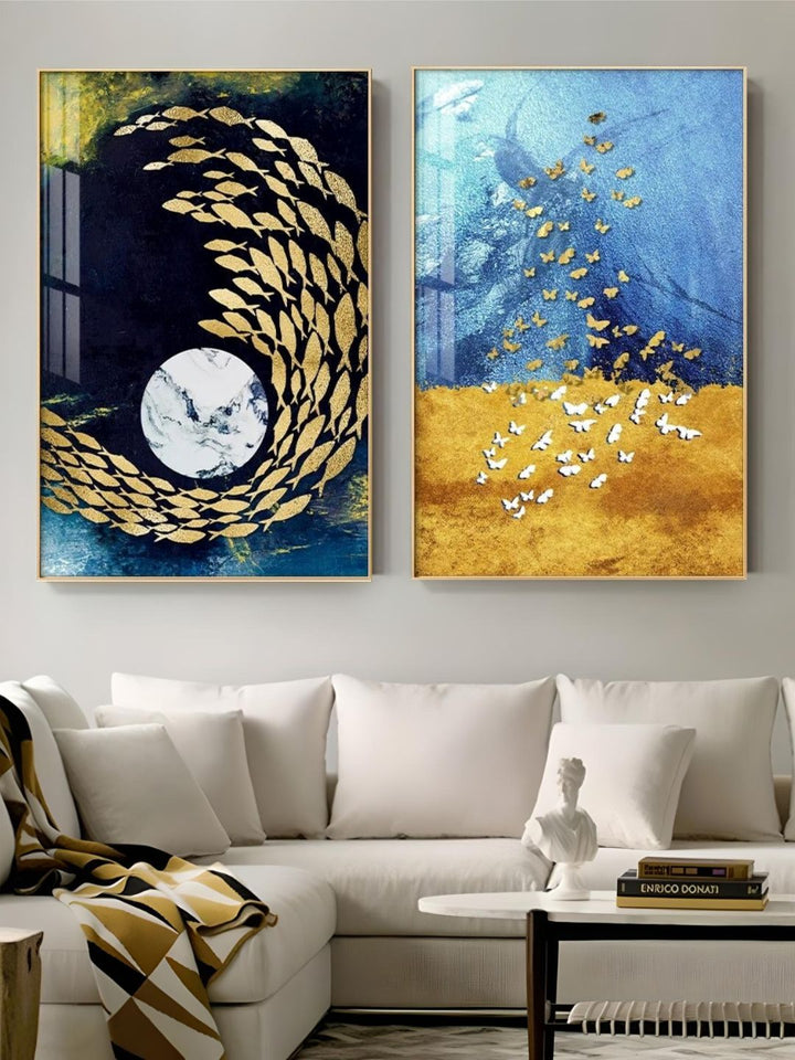 Auspicious Golden Fish In The Deep Blue Wall Art 