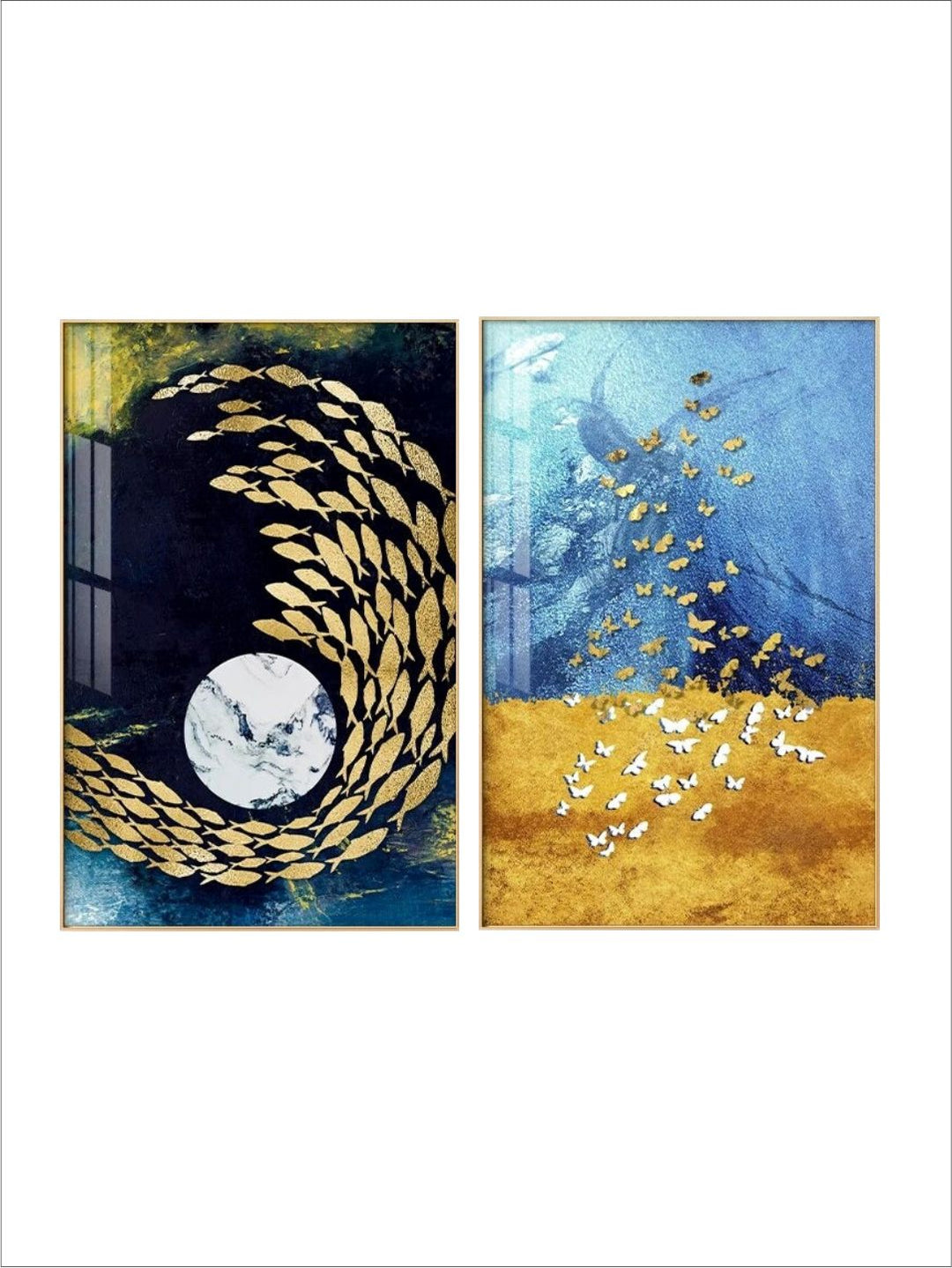 Auspicious Golden Fish In The Deep Blue Wall Art 