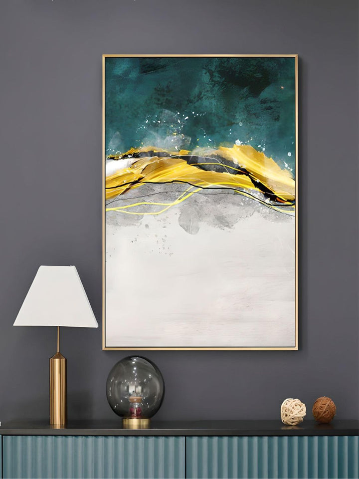 Abstract Golden Horizons Wall Art Green Blue Fine Art Canvas Prints Nordic Style Contemporary Pictures For Living Room Bedroom Modern Home Office Interiors