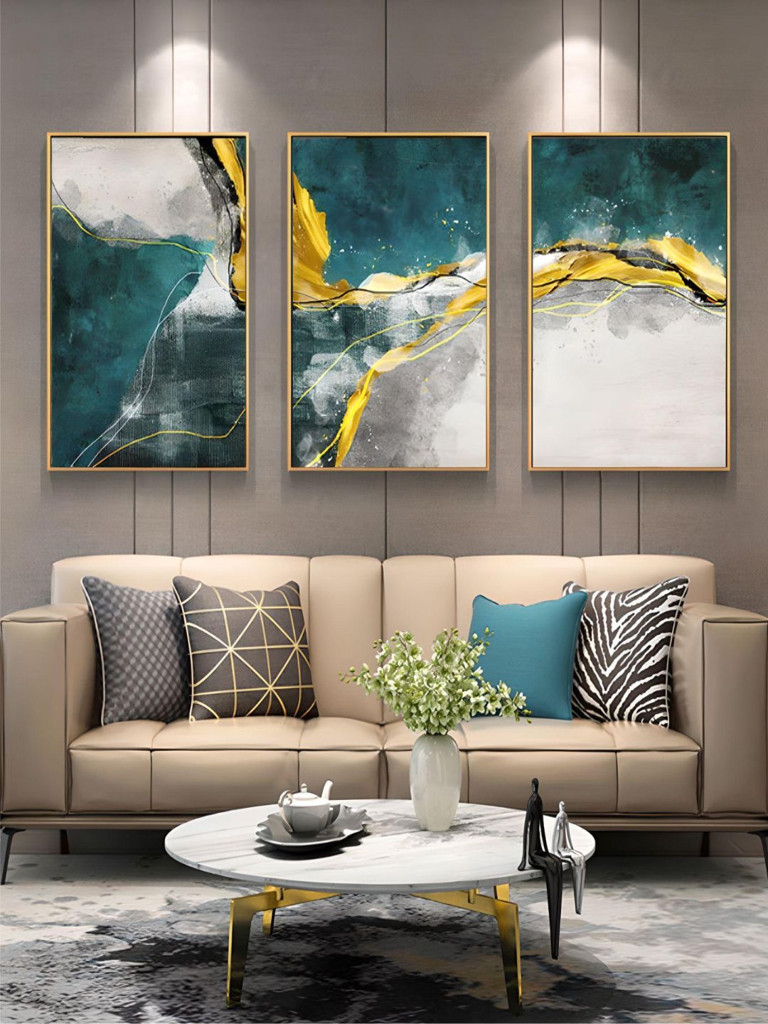 Abstract Golden Horizons Wall Art Green Blue Fine Art Canvas Prints Nordic Style Contemporary Pictures For Living Room Bedroom Modern Home Office Interiors