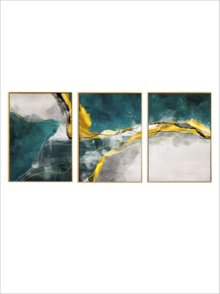 Abstract Golden Horizons Wall Art Green Blue Fine Art Canvas Prints Nordic Style Contemporary Pictures For Living Room Bedroom Modern Home Office Interiors