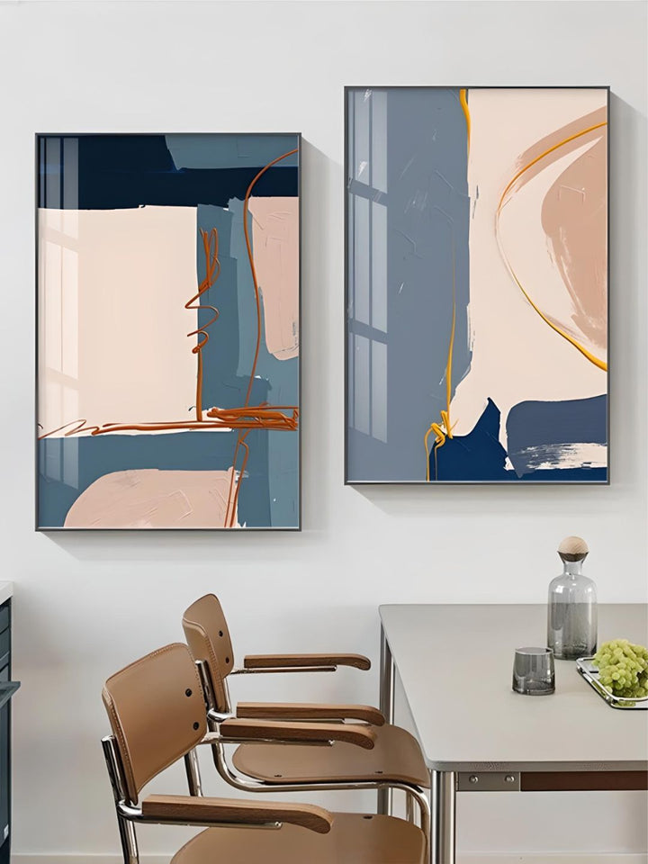 Modern Abstract Pink Beige Blue Color Block Wall Art
