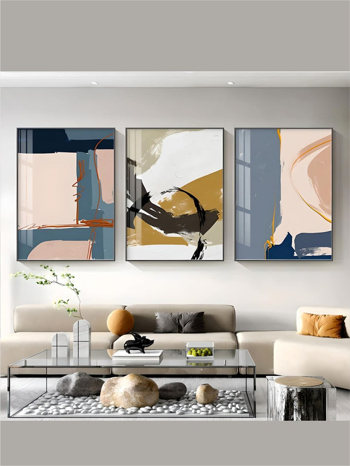 Modern Abstract Pink Beige Blue Color Block Wall Art