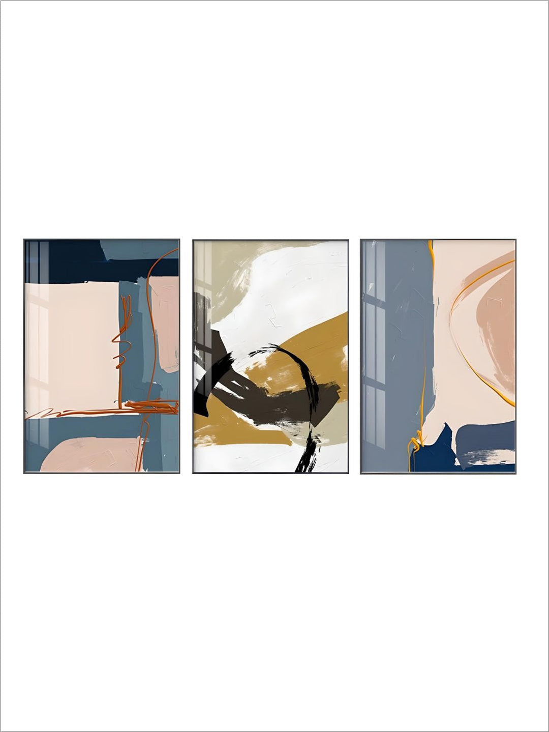 Modern Abstract Pink Beige Blue Color Block Wall Art