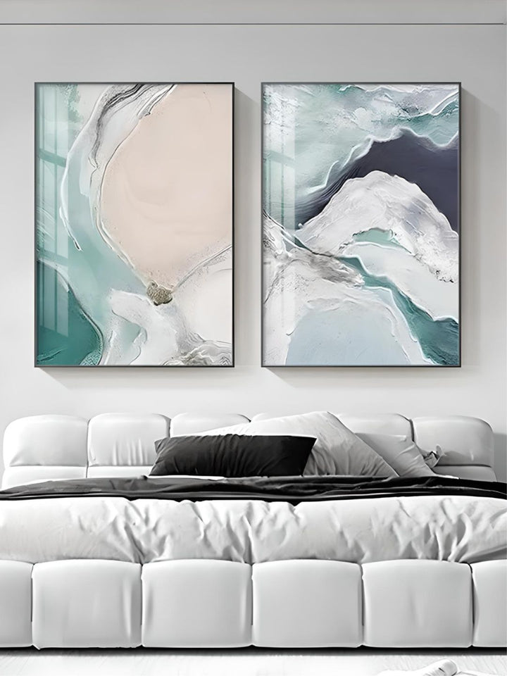 Nordic Abstract Green Blue Jade Beach Ocean Wall Art 