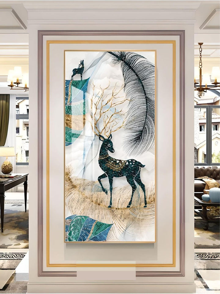 Abstract Auspicious Mystical Deer Landscape Wall Art