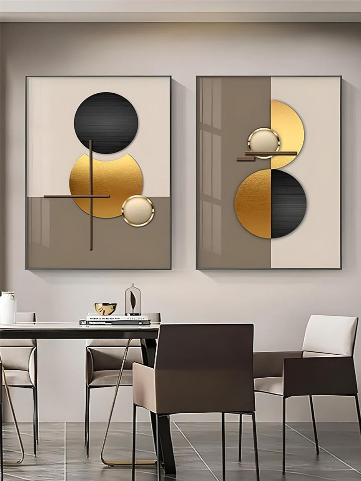 Modern Aesthetics Golden Sun Moon Abstract Geometry Wall Art