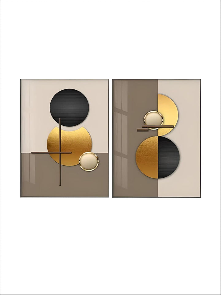 Modern Aesthetics Golden Sun Moon Abstract Geometry Wall Art