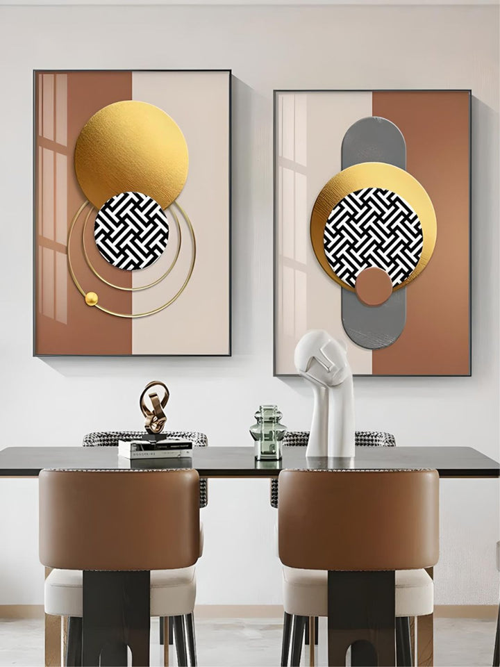 Modern Aesthetics Golden Sun Moon Abstract Geometry Wall Art