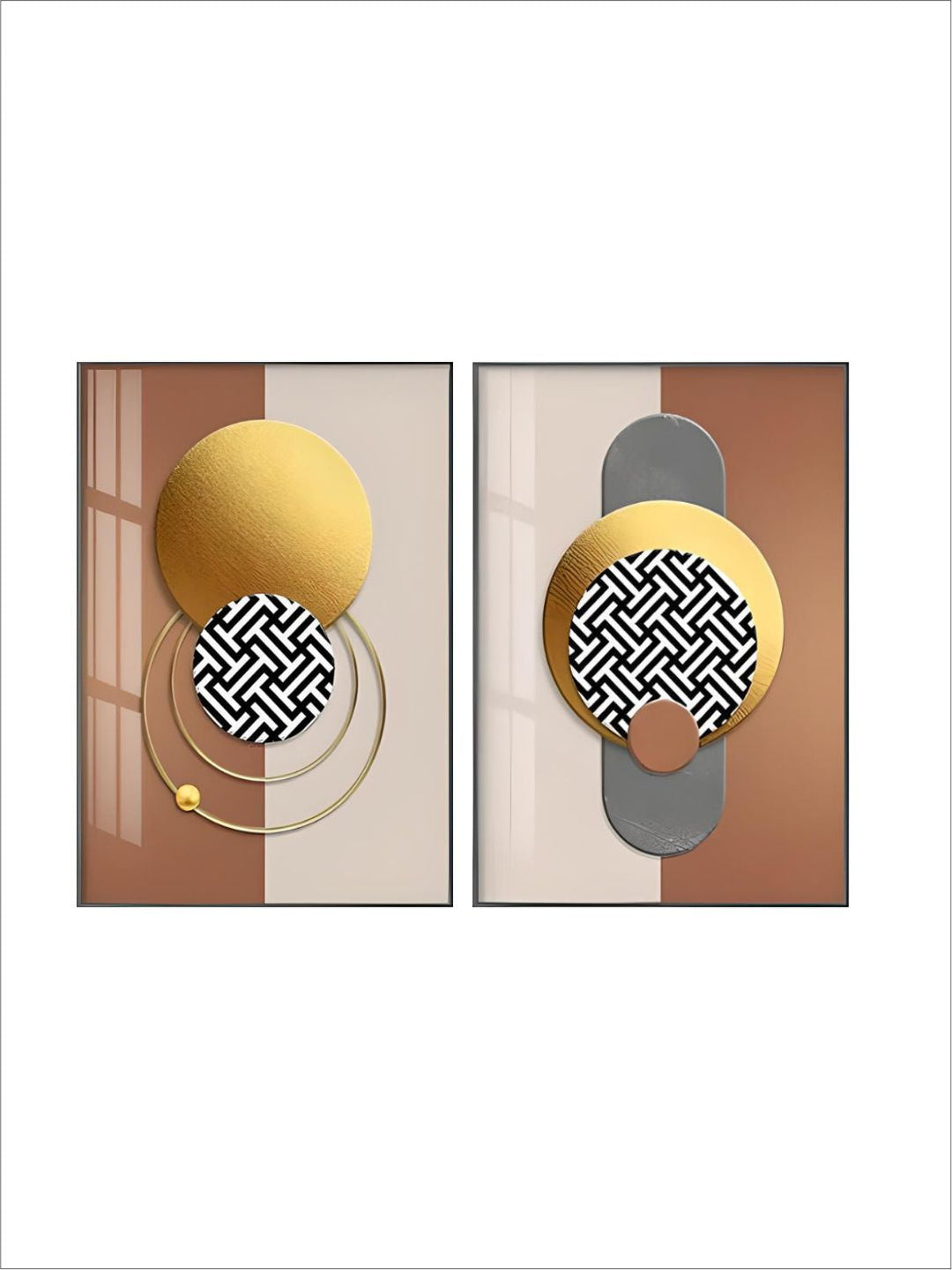 Modern Aesthetics Golden Sun Moon Abstract Geometry Wall Art