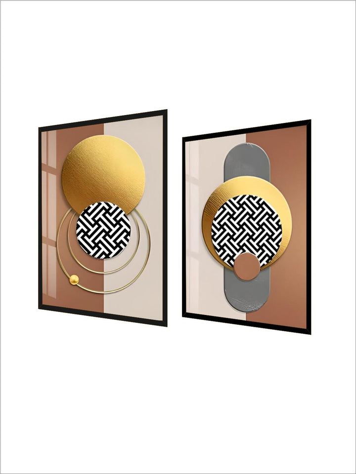Modern Aesthetics Golden Sun Moon Abstract Geometry Wall Art