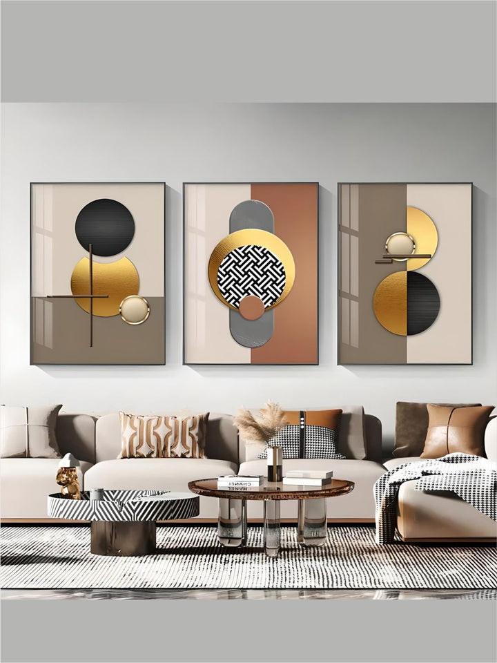 Modern Aesthetics Golden Sun Moon Abstract Geometry Wall Art