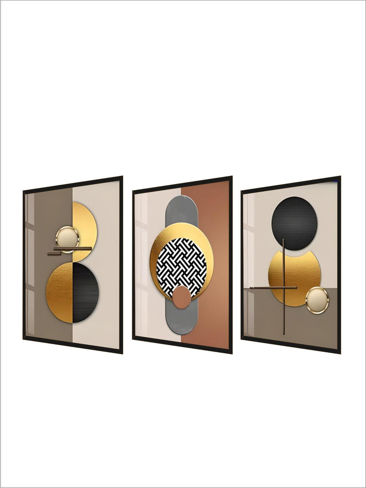 Modern Aesthetics Golden Sun Moon Abstract Geometry Wall Art