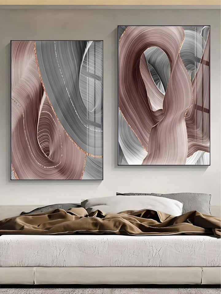 Light Luxury Abstract Flowing Ribbon Gray Pink Wall Art 