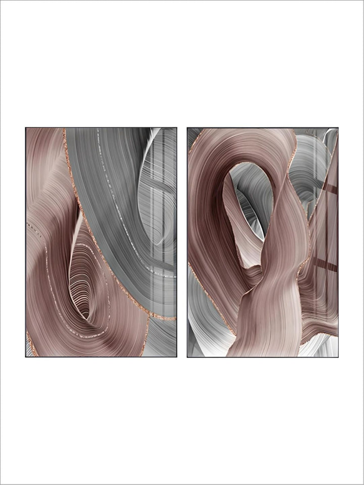 Light Luxury Abstract Flowing Ribbon Gray Pink Wall Art 