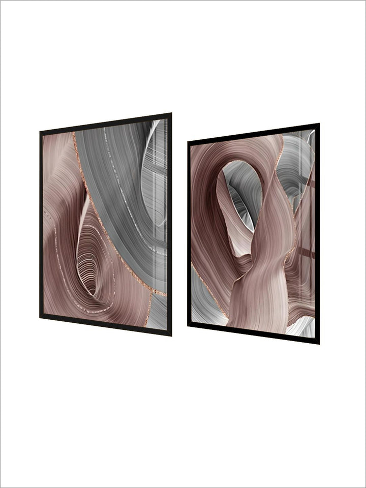 Light Luxury Abstract Flowing Ribbon Gray Pink Wall Art 