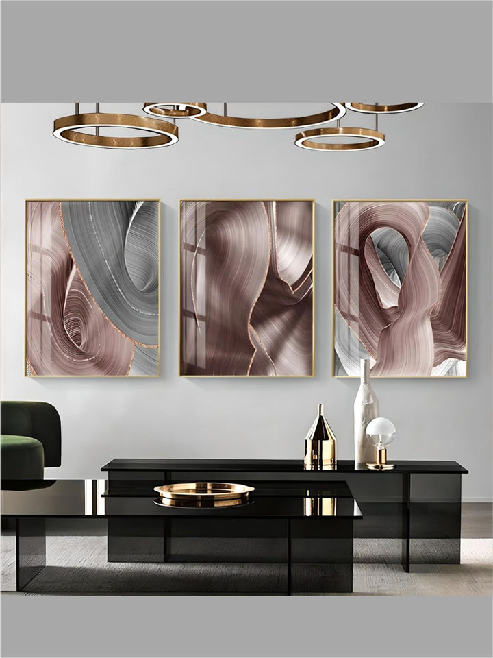 Light Luxury Abstract Flowing Ribbon Gray Pink Wall Art 
