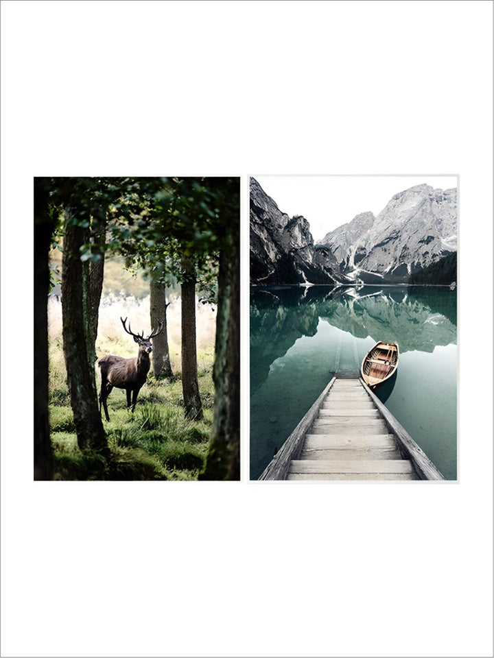 Idyllic Scenes Of Mountain Wilderness Wall Art Tranquil Lake Boat Reflections Pictures Of Calm Fine Art