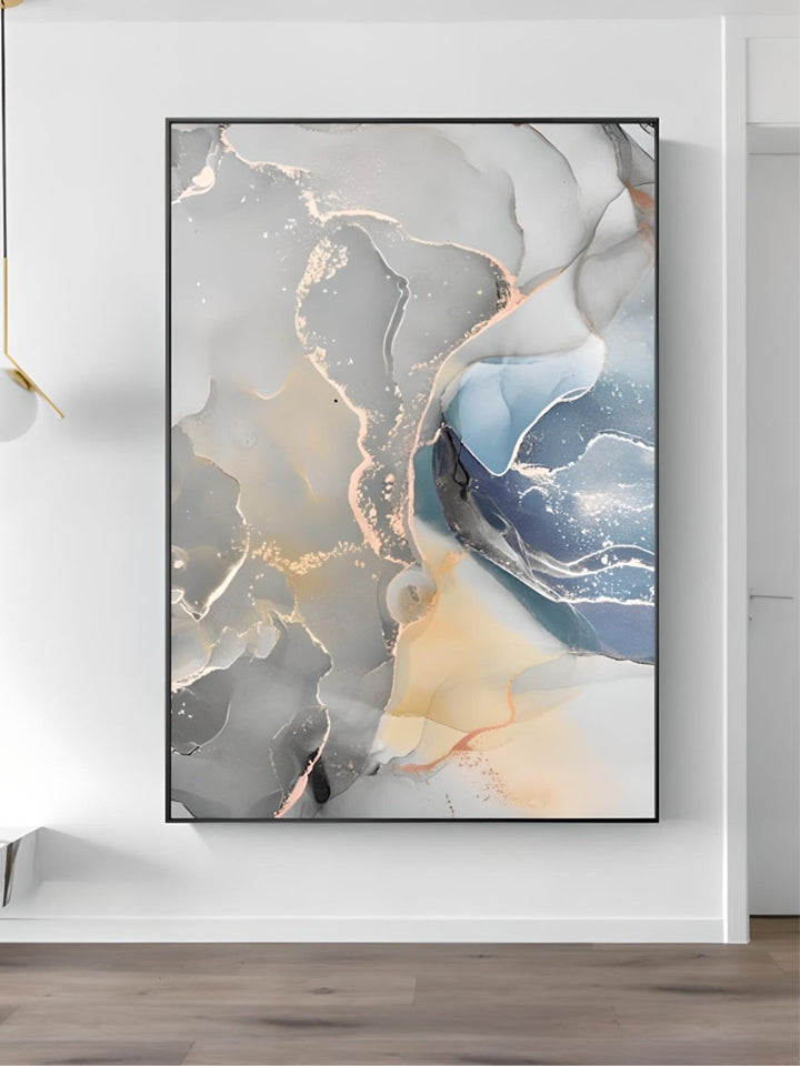 Abstract Grey Blue Marble Effect Wall Art 