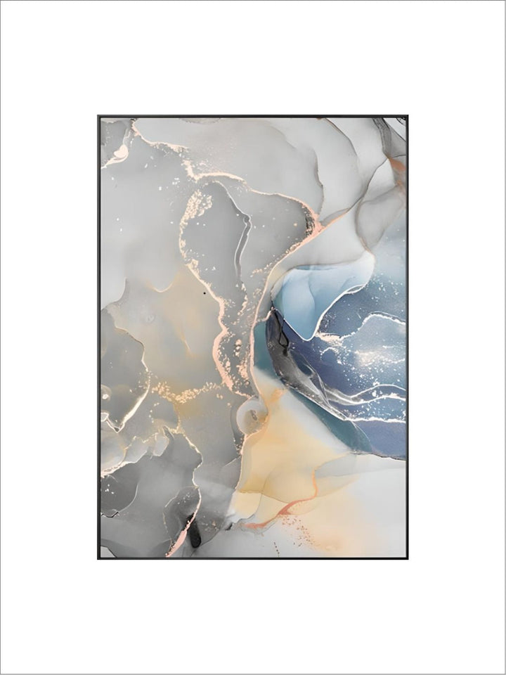 Abstract Grey Blue Marble Effect Wall Art 