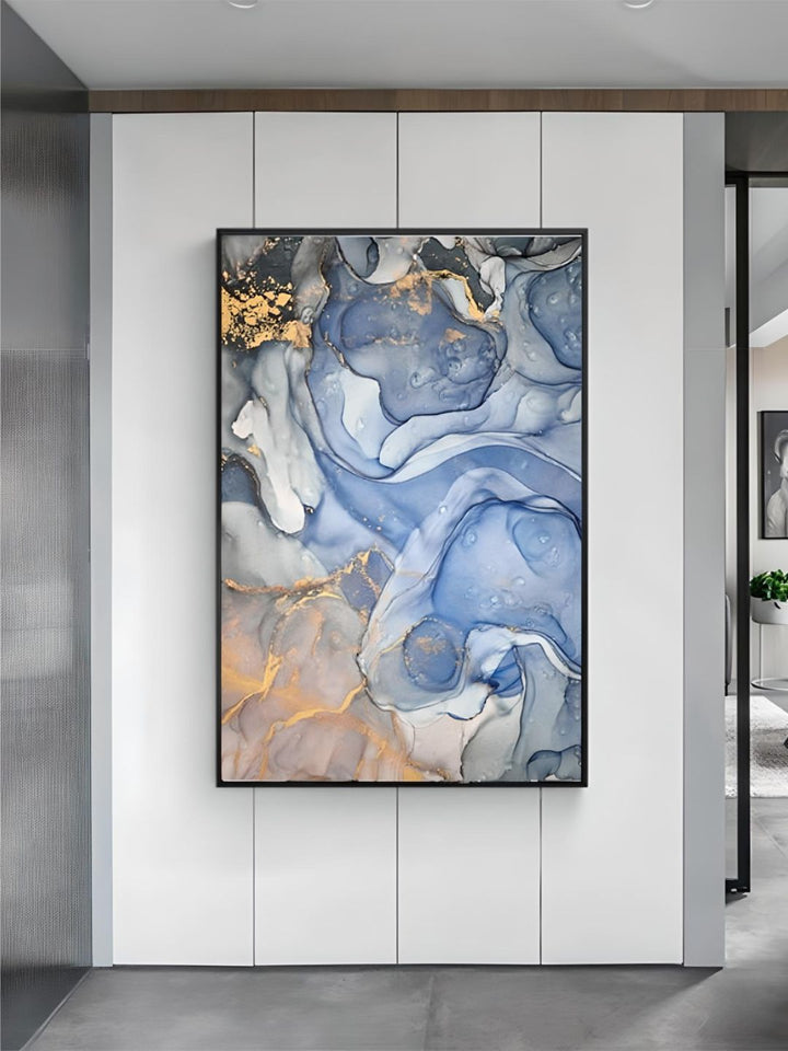 Abstract Grey Blue Marble Effect Wall Art 