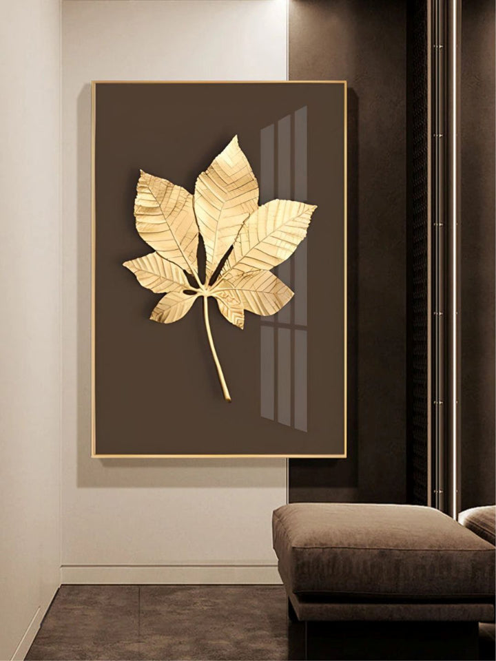 Abstract Minimalist Golden Leaf Wall Art Fine Art Canvas Prints Elegant Botanical Pictures For Luxury Living Room Dining Room Home Office Decor
