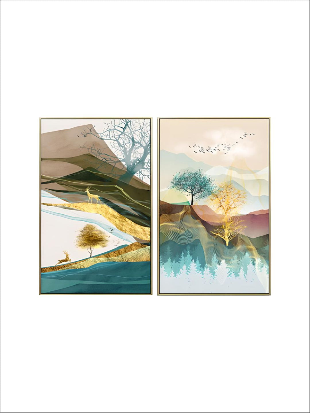 Realm Of The Golden Stag Abstract Nordic Landscape Wall Art 