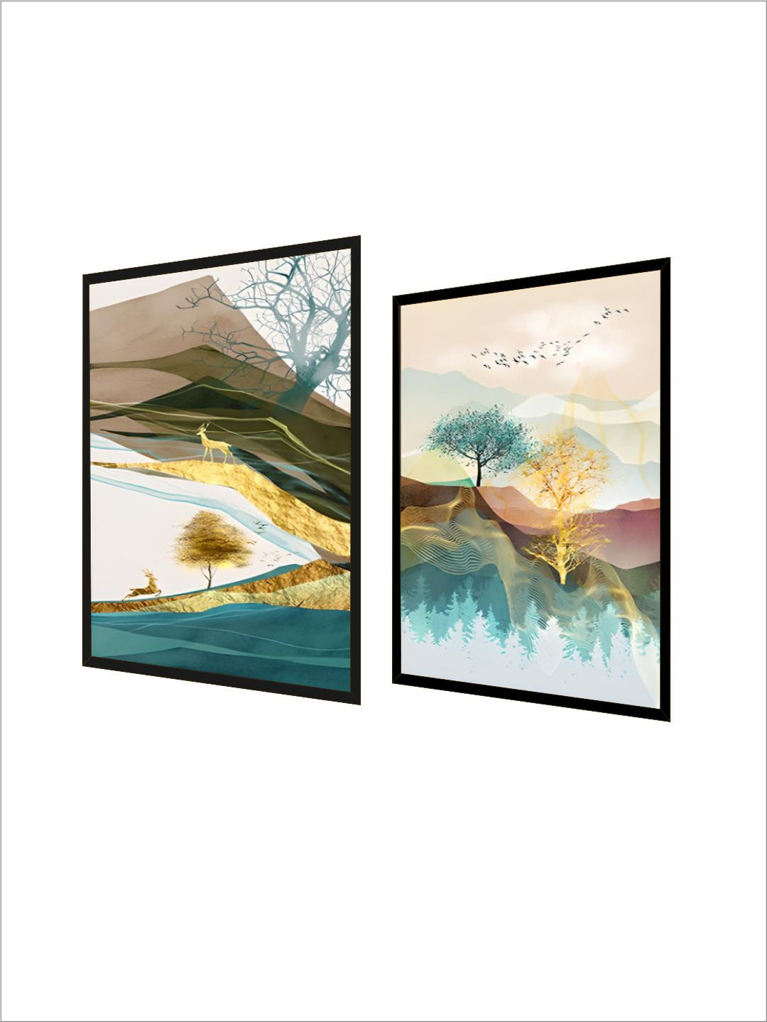 Realm Of The Golden Stag Abstract Nordic Landscape Wall Art 