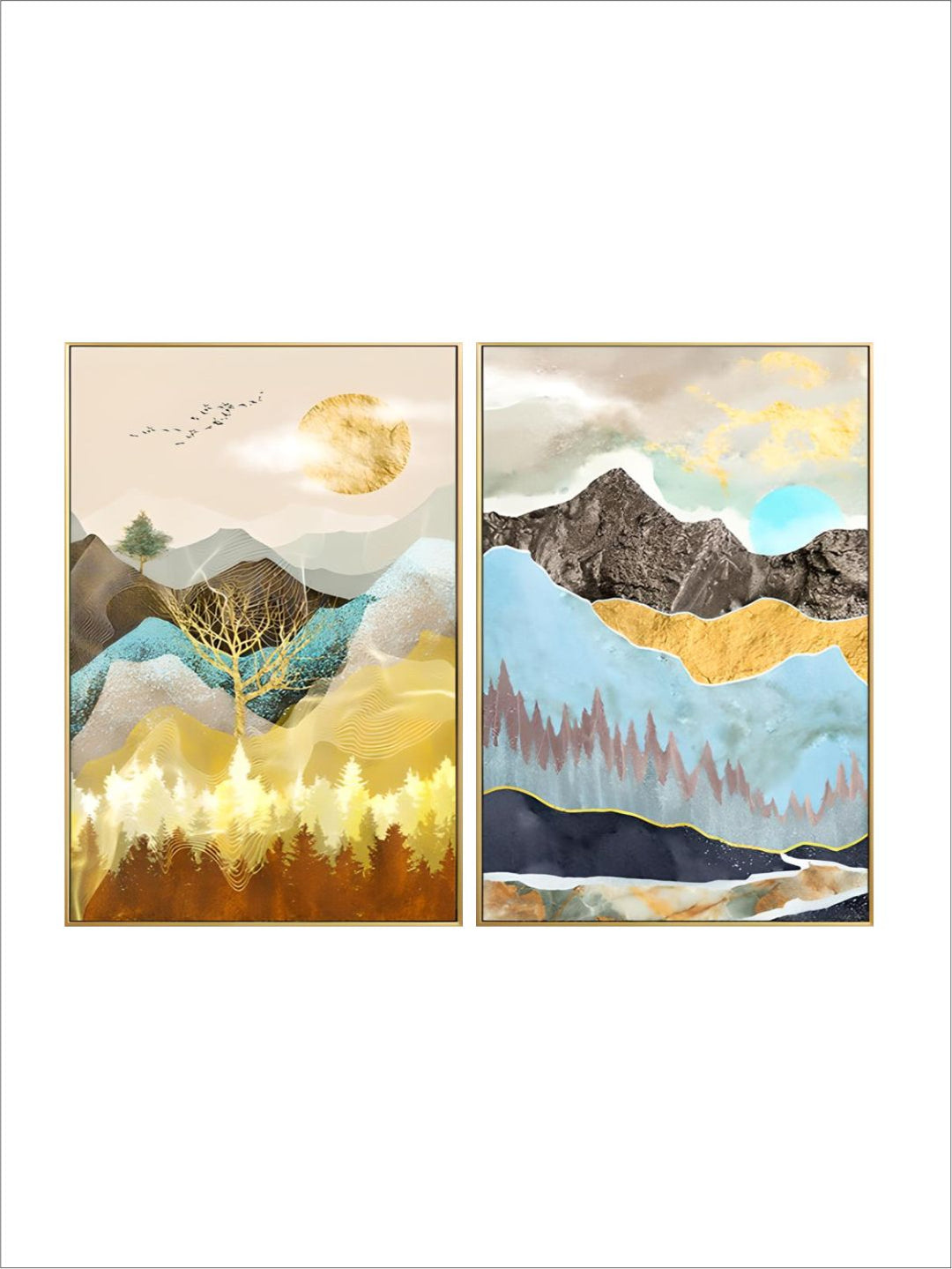Realm Of The Golden Stag Abstract Nordic Landscape Wall Art 