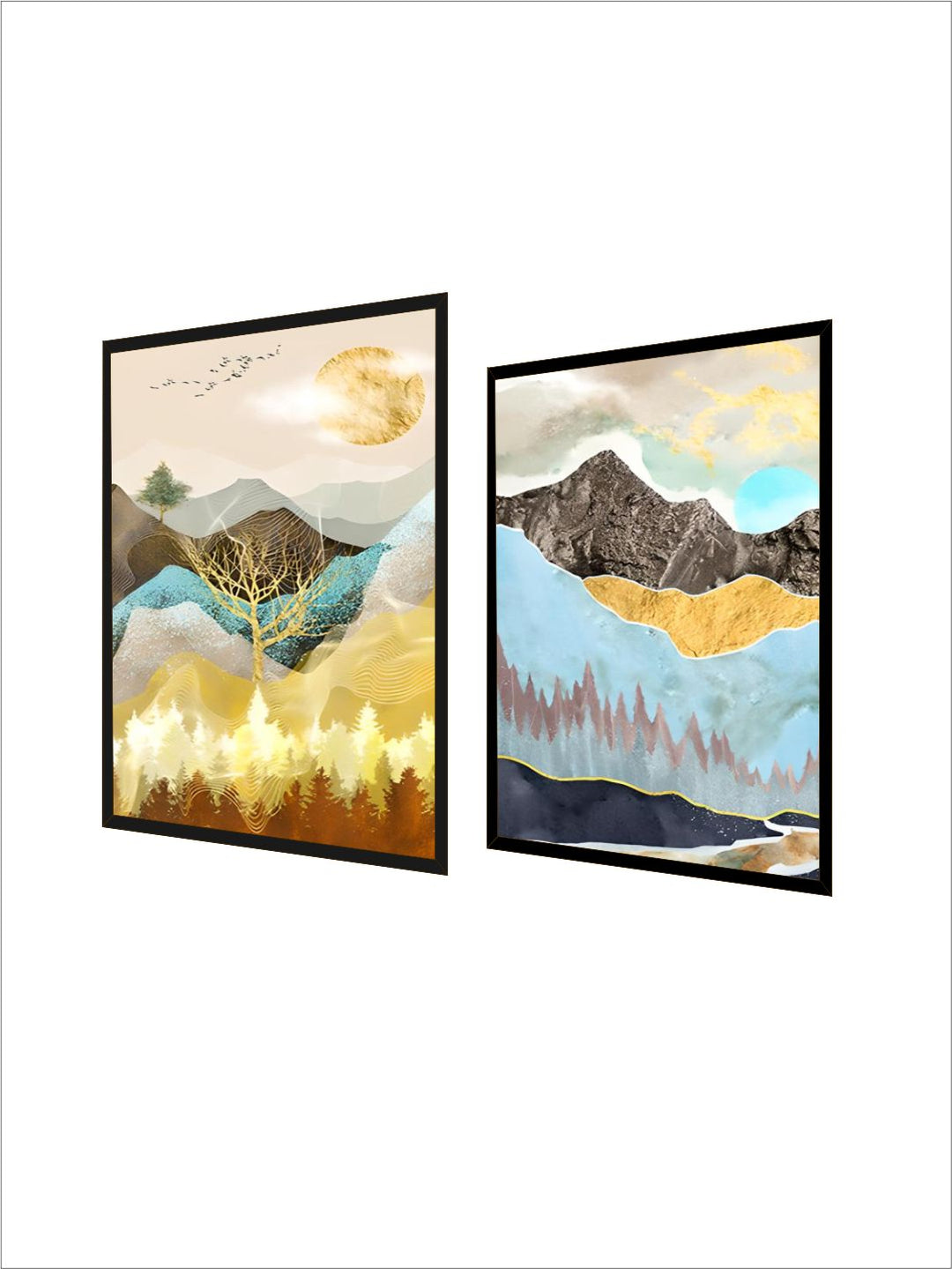 Realm Of The Golden Stag Abstract Nordic Landscape Wall Art 