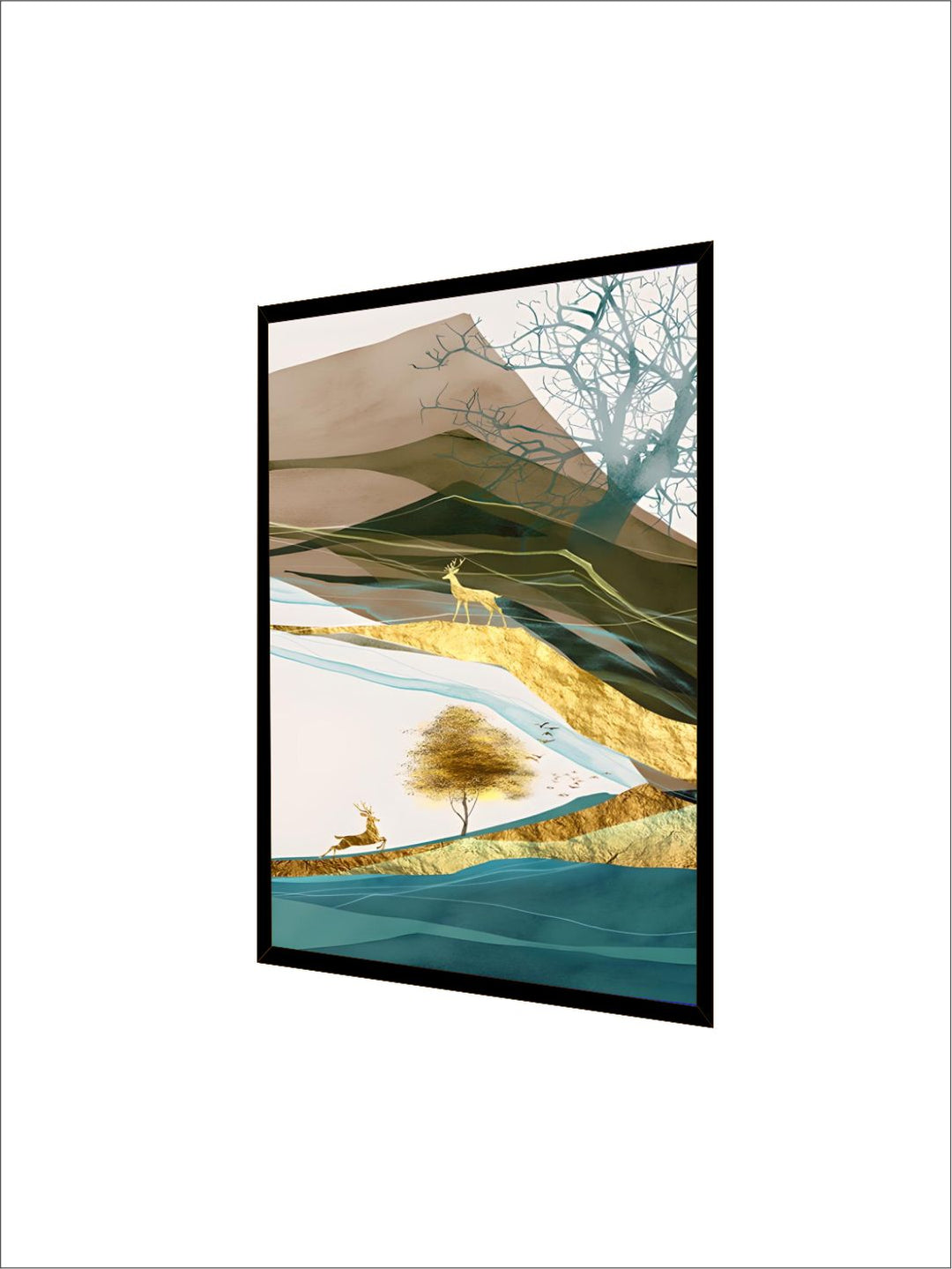 Realm Of The Golden Stag Abstract Nordic Landscape Wall Art 