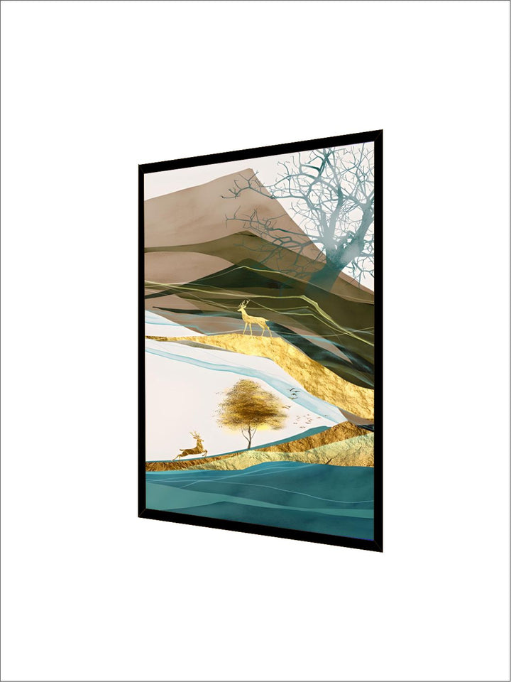 Realm Of The Golden Stag Abstract Nordic Landscape Wall Art 