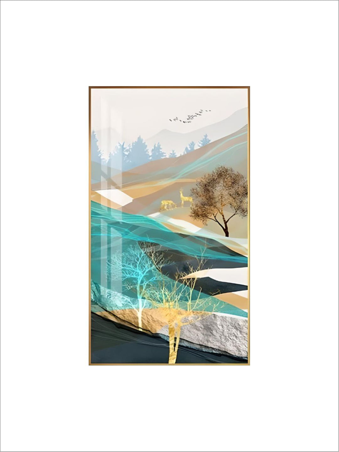 Realm Of The Golden Stag Abstract Nordic Landscape Wall Art 