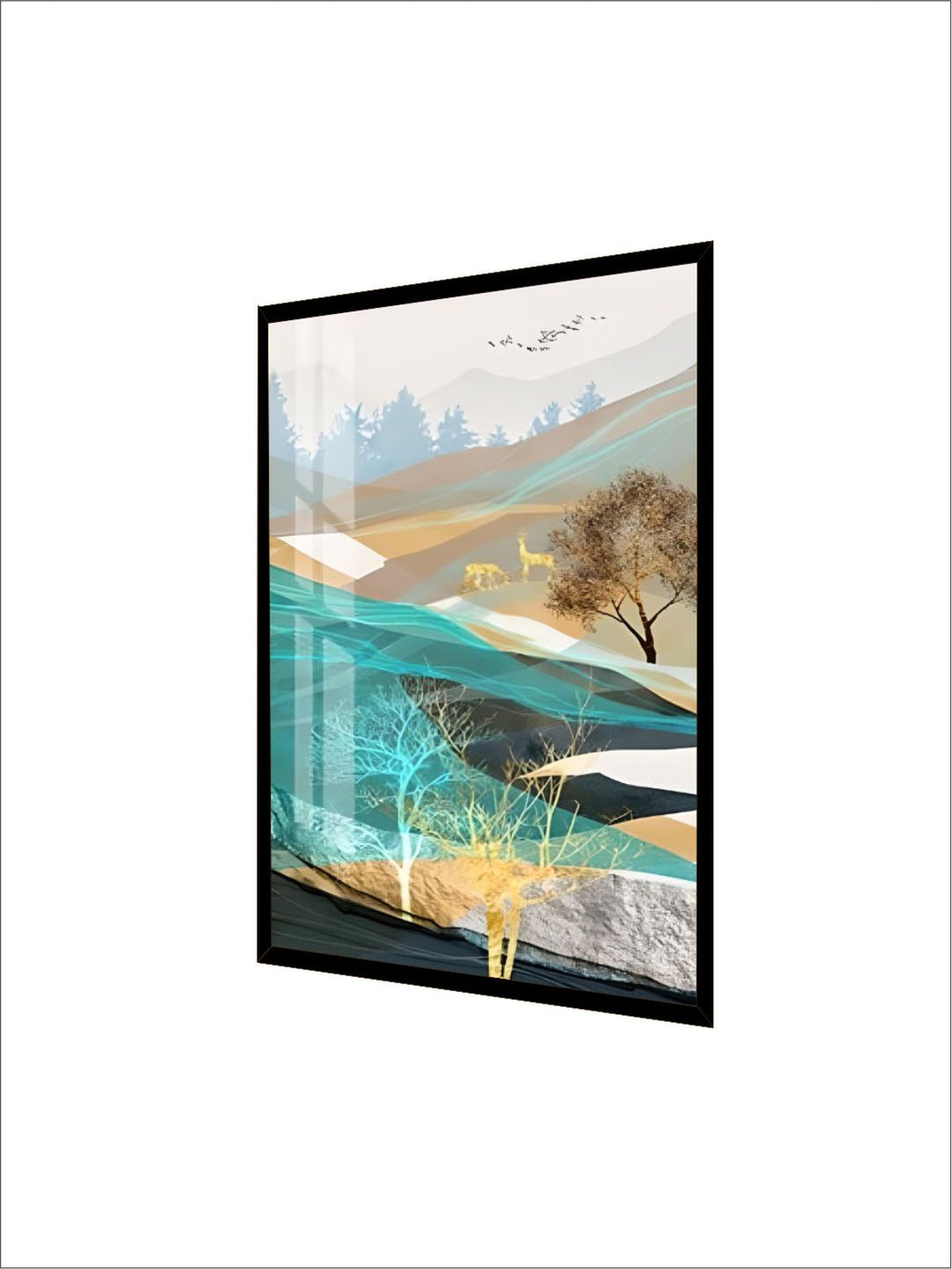 Realm Of The Golden Stag Abstract Nordic Landscape Wall Art 