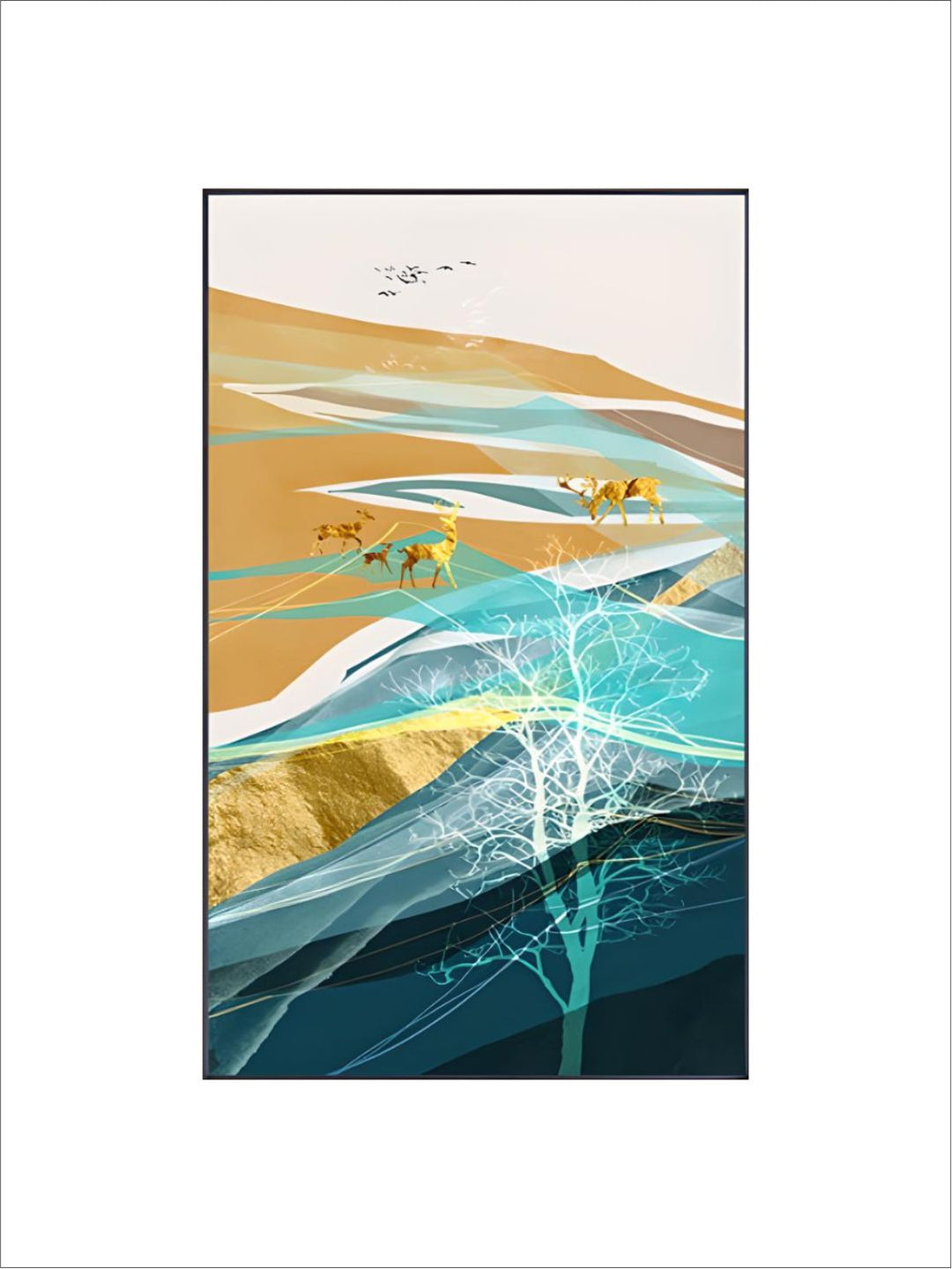 Realm Of The Golden Stag Abstract Nordic Landscape Wall Art 